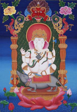 Ganesh The King of Obstacle Destroyer | Original Hand-Painted Buddhist Thangka Painting